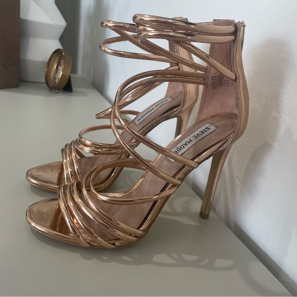 Steve Madden Strappy Rose Gold Heels - Picture 4 of 7